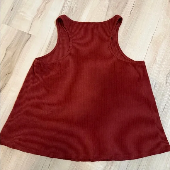 Button front Hoodie Red Ribbed Knit Soft Lounge Satin Ties with matching tank - Picture 6 of 7